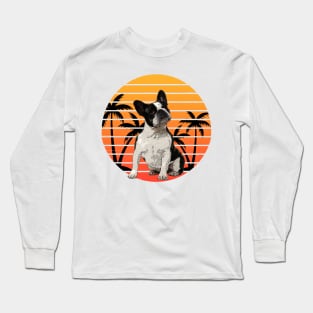 Tropical French Bulldog Palms Summer Retro Style Long Sleeve T-Shirt